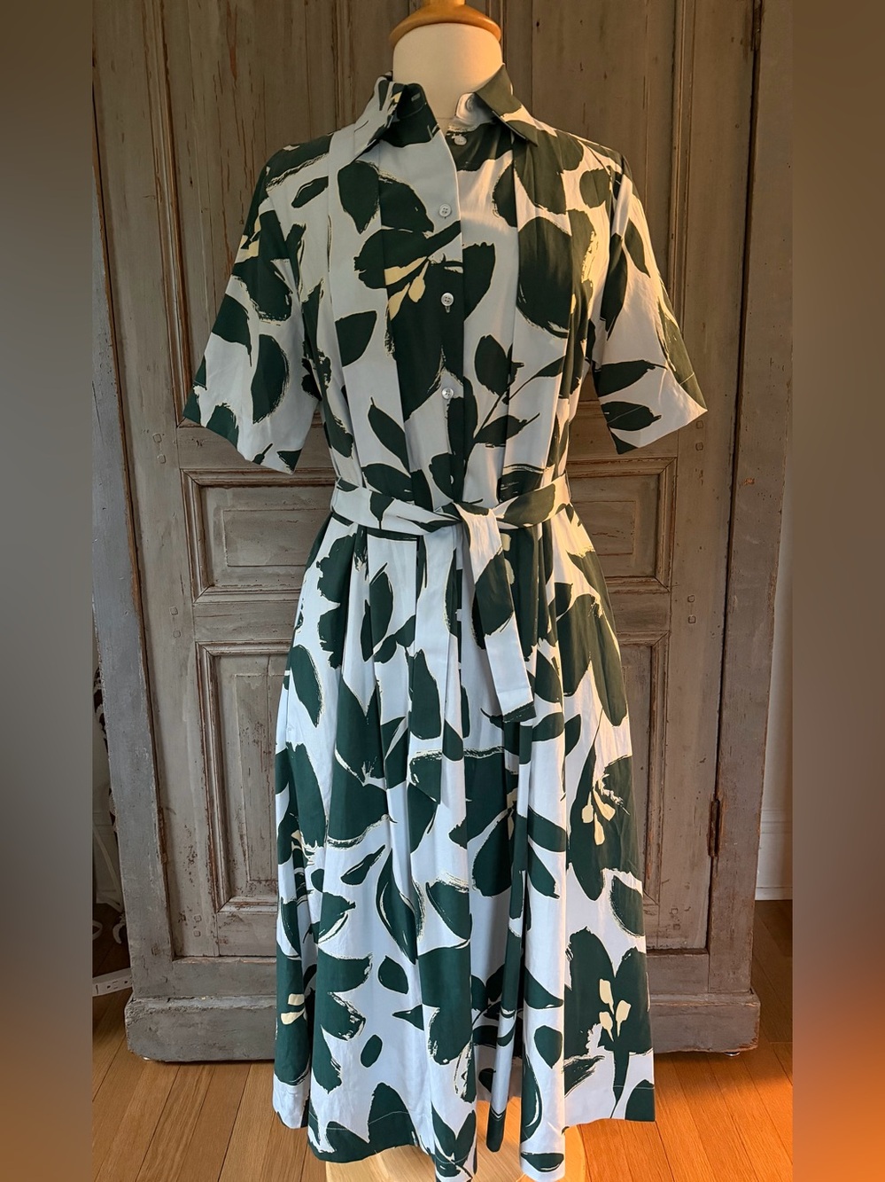 Trenery Leaf-Print Shirt Dress with Waist Tie AUS 12/US10